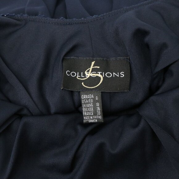 NWT JS Collections Navy Blue Long Low Cut Scoop Back Short Sleeve Gown Dress 8 - Picture 7 of 7